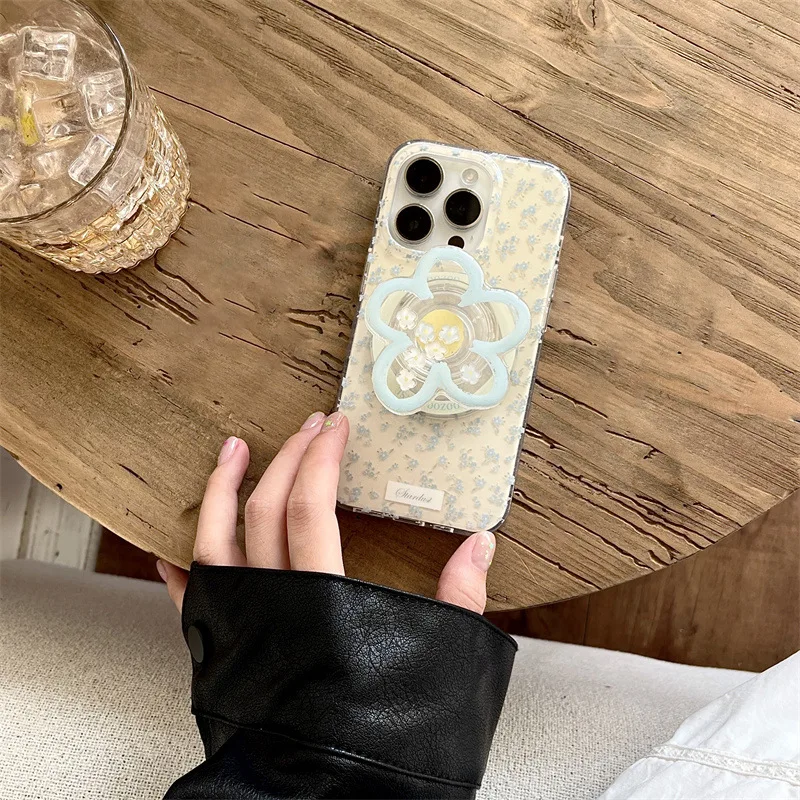 

Милый магнитный держатель с цветком зыбучих песков, чехол для телефона с синим цветком для iPhone 15, 14, 13, 16, 12 Pro max, задняя крышка