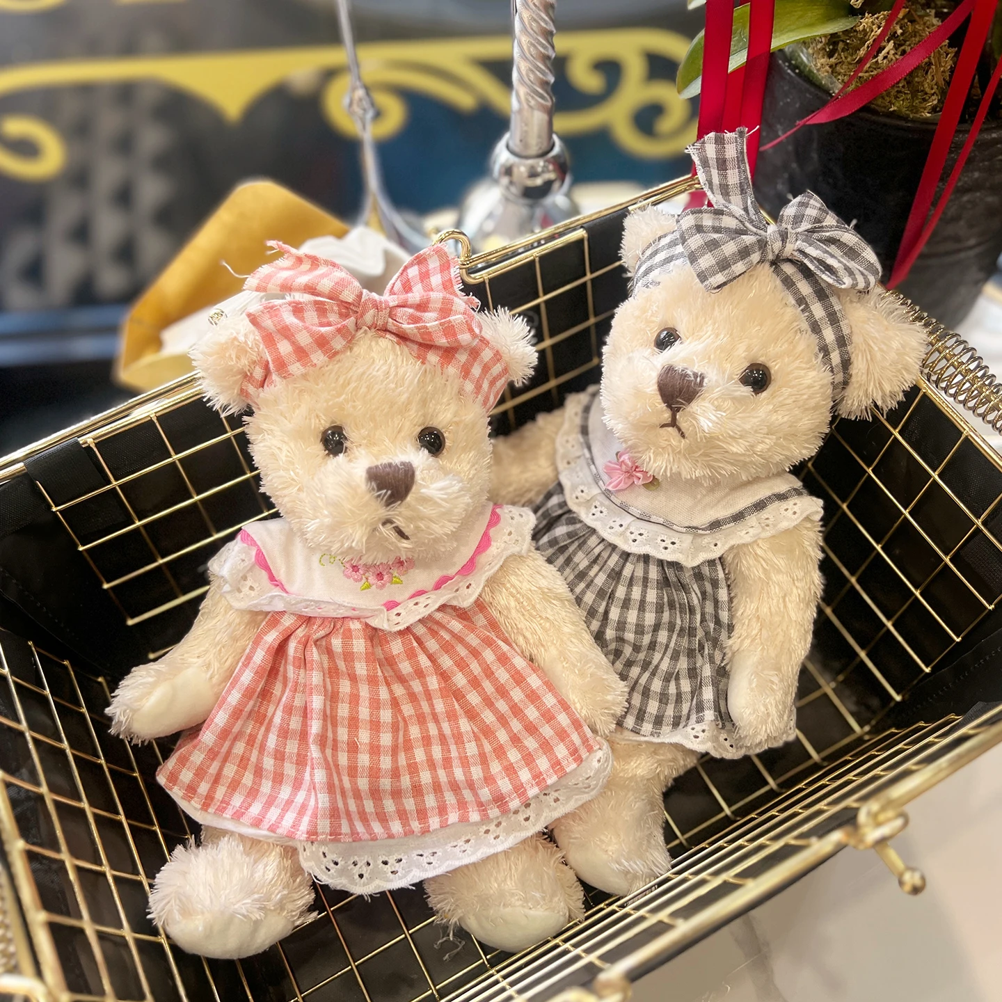 

1PCS 24cm Trendy Aesthetic Teddy Bear Plush Toy with Bow & Checkered dress Plush toy doll Perfect Gift for girl & Friends