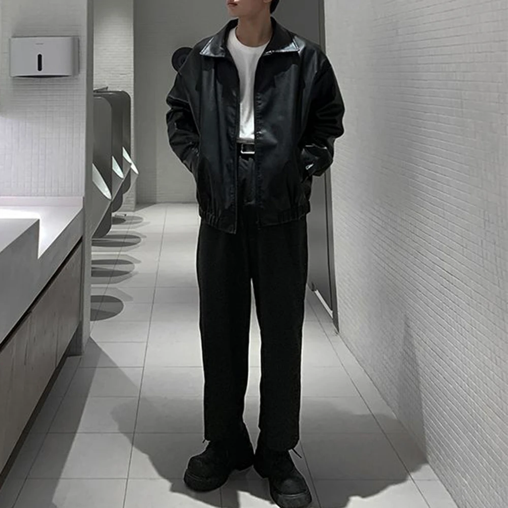 Mens Y2k Loose Leather Jacket Fashion Trend Heavy Pu Motorcycle Mens Tops New Autumn And Winter Elegant Handsome Casual Jacket