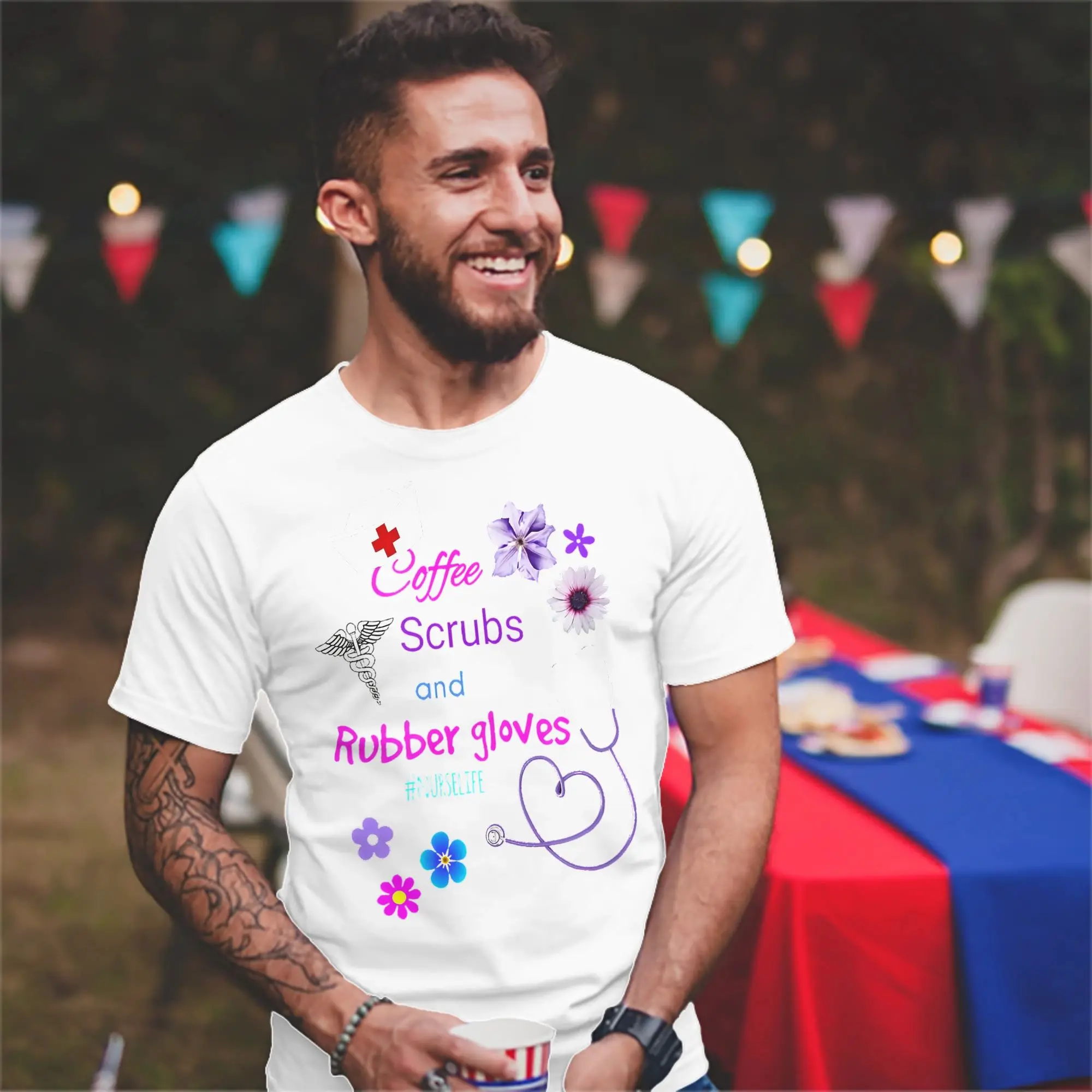 Nurse Coffee Scrubs And Rubber Gloves T Shirt Men Cotton Tops Aesthetic  O-neck Short Sleeve