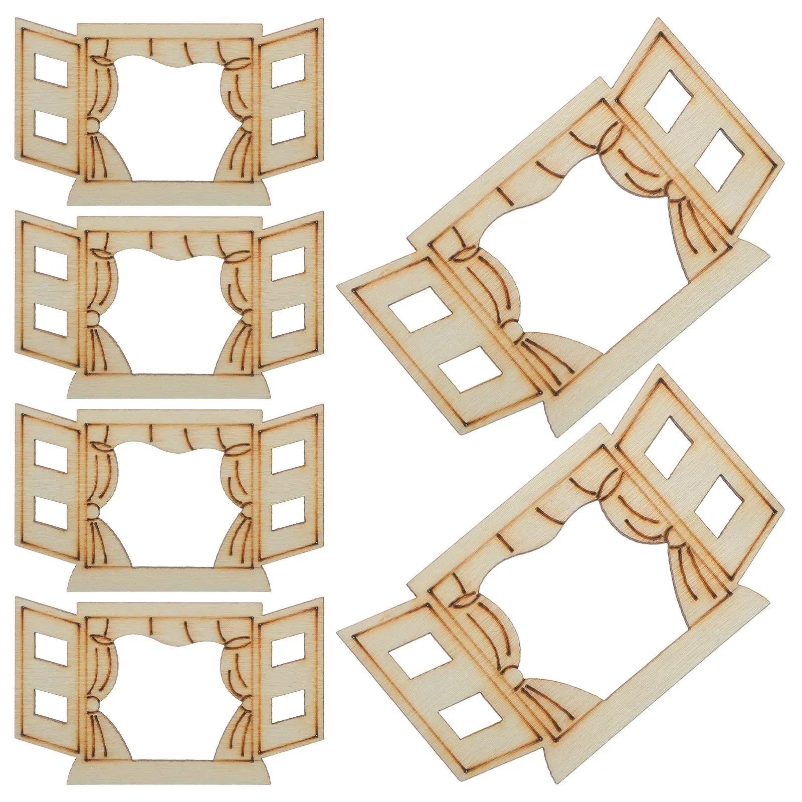 

6Pcs Wood Miniature Window Frame Paintable Unfinished Craft Cutout for Fairy Garden DIY Home Decor Mini Wooden Window Dollhouse
