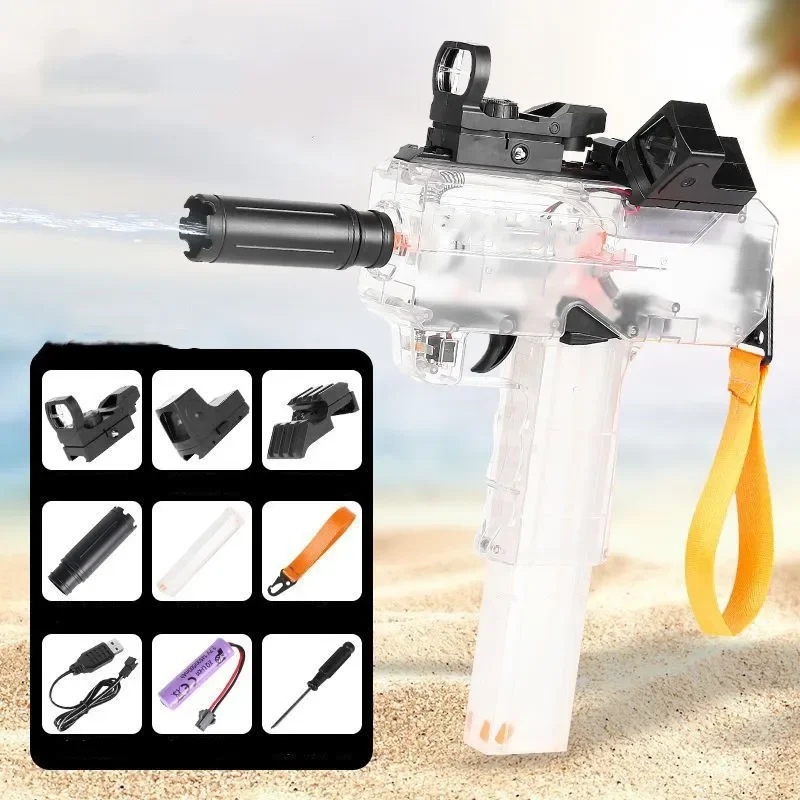 Uzi Electric Burst Water Gun Children\'s Powerful Water Gun Blasters Toy Fully Automatic Range Long Spray Outdoor Toy Water Gun