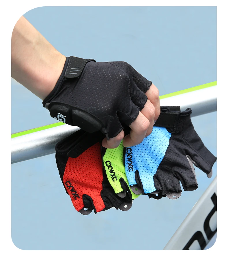 CXWXC MTB Fahrrad-Radfahrhandschuhe mit halben Fingern, 6 mm dickes Handflächenpolster, stoßfest und rutschfest, Stretch-Gewebe, GEL-Fahrrad-Kurzhandschuhe – Detail 15
