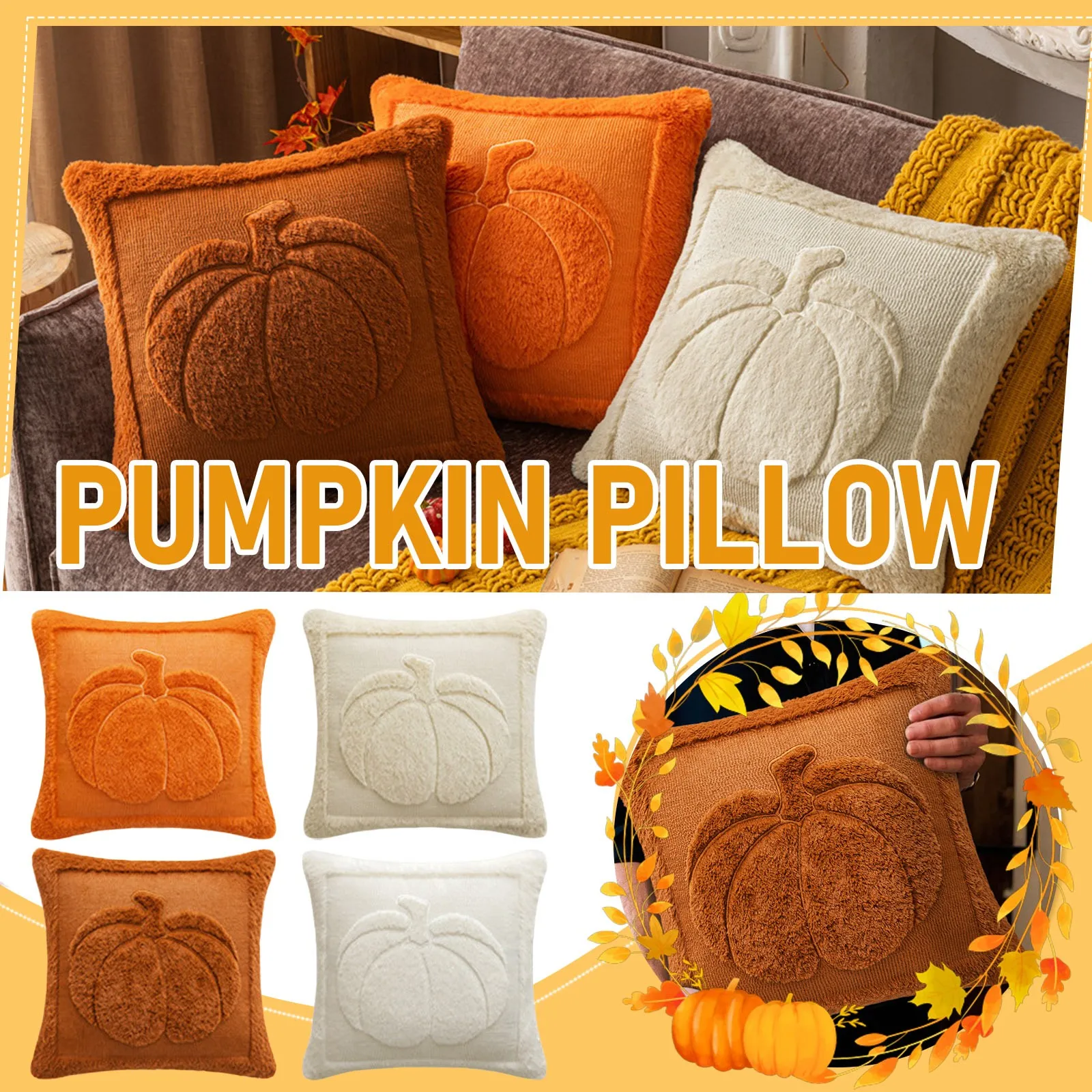 

Pumpkin Fall Decorative Throw Pillow Covers Orange Soft Faux Fur Pillow Covers For Autumn Fluffy Plush Pillow Cases Pillowcase