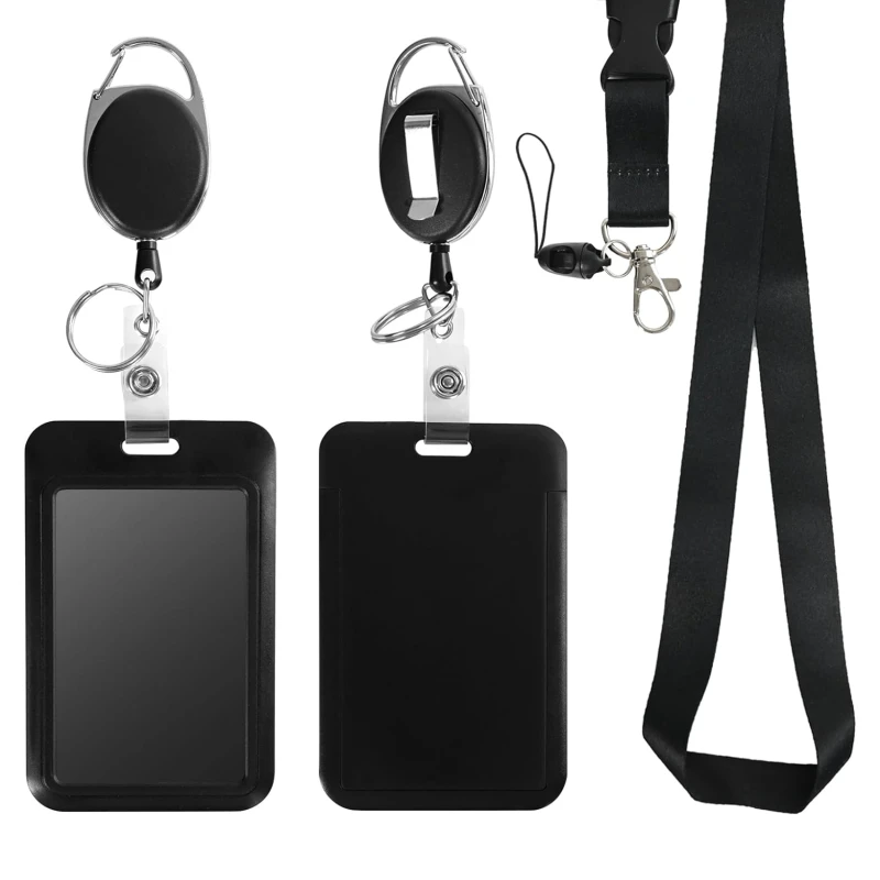 ID Badge Holder with Heavy Duty Retractable Carabiner Reel Clip Vertical ID Badge Holders With Breakaway Lanyard And Keyrings