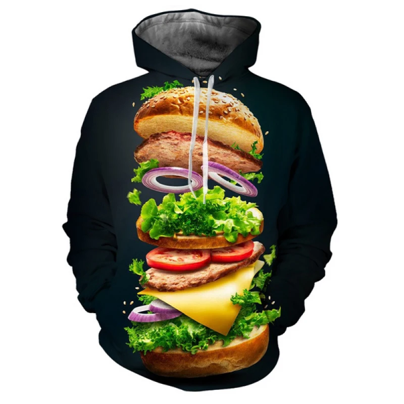 Autumn Funny Food Hamburger 3D Print Hoodies Men Women Fashion Casual Sweatshirts Oversized Hoodie Pullovers Tracksuit Clothing