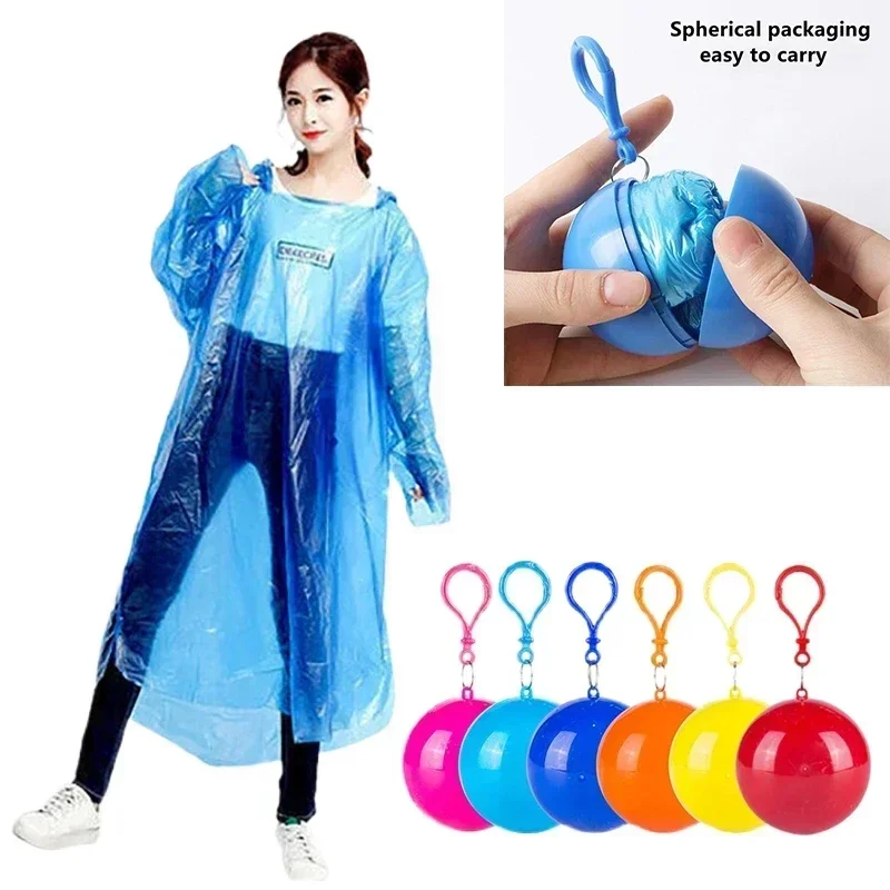 New Portable Disposable Raincoat Keychain Compression Ball Pocket Ball Outdoor Adult Travel Hangable Poncho Camping Gear