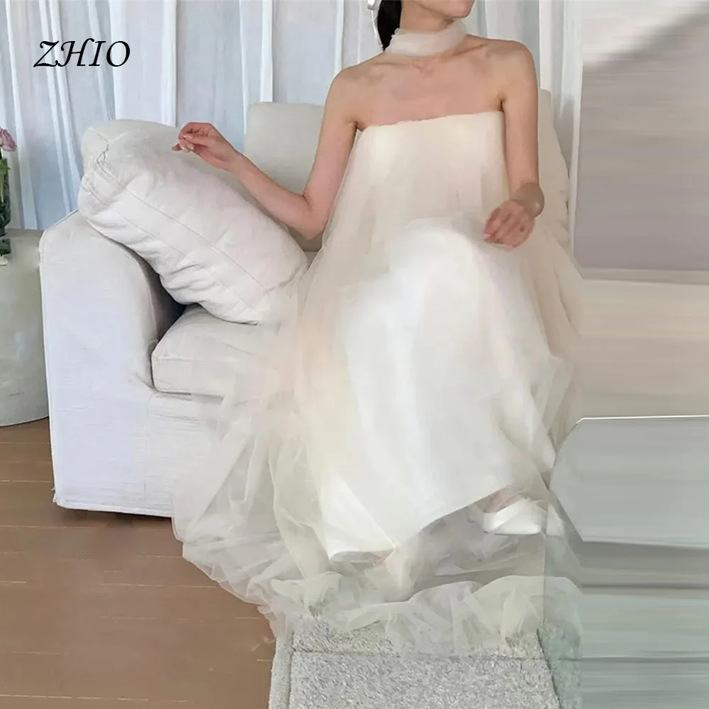 

ZHIO Sweet Korean Wedding Photo Shooting Dresses A- Line White Tulle Strapless Evening Gowns Customized Formal Wedding Dresses