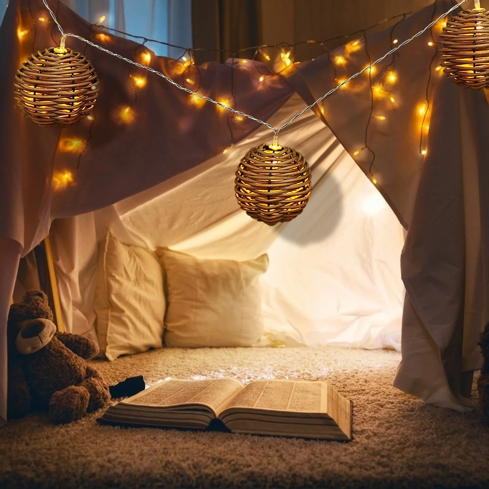 

1Set LED Decorative Lamp String Imitated Rattan String Light Atmosphere Small Night Light Party Lamp Supply