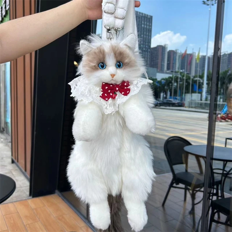 Nachahmung Ragdoll Katze Rucksack Plüschpuppe, kuscheliges Kitty Stofftier für Geschenke
