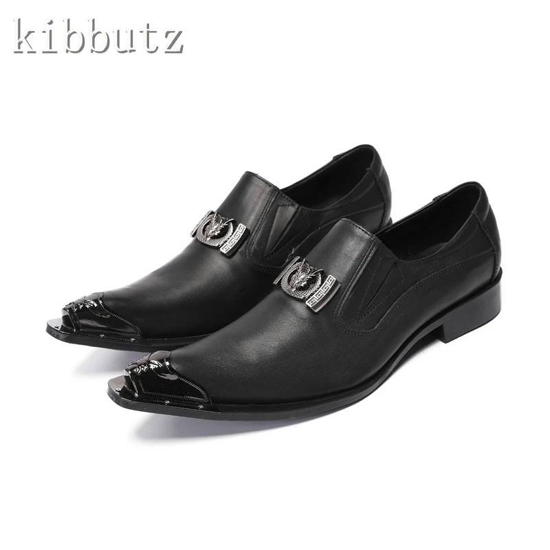 Männer Schwarz Echtes Leder Business Schuhe Luxus Design Metall Kappe Bucke Slip Auf Loafers Männlichen Abend Party Hochzeit Schuhe