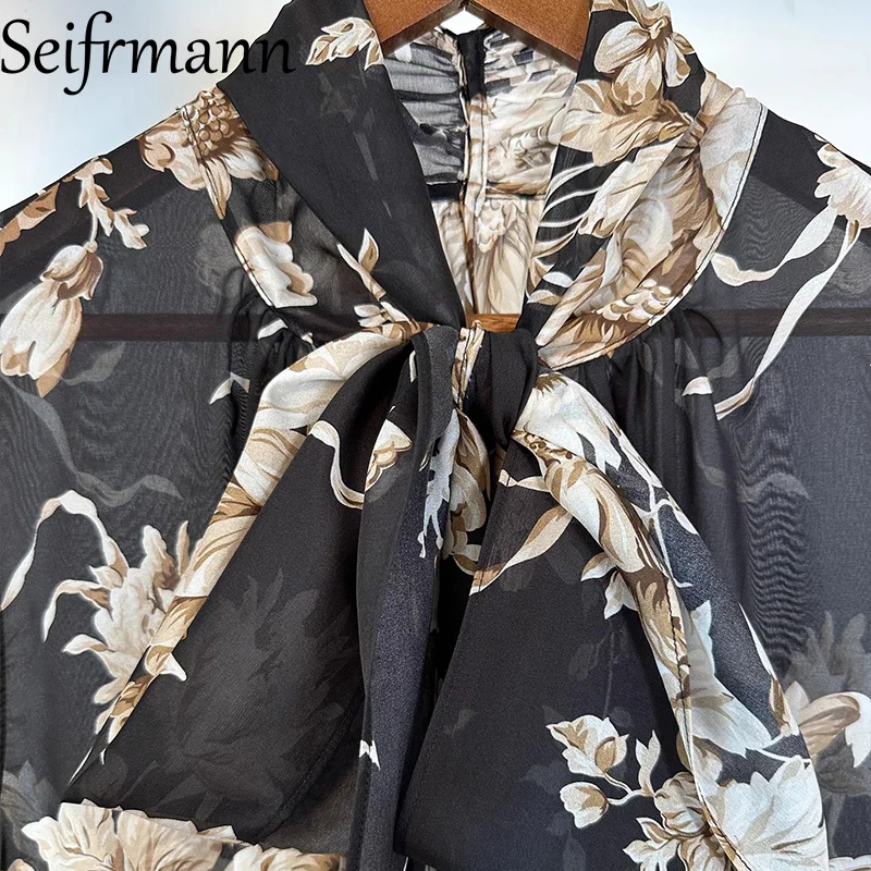 Seifrmann conjunto de seda preto perspectiva impressa sem mangas férias praia acampamento conjunto de vestido de moda feminina