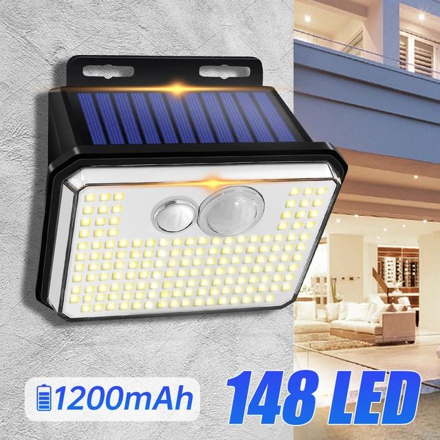 IP65 Wodoodporne słoneczne zewnętrzne światła ogrodowe Super jasne 148 diod LED Kinkiet z czujnikiem ruchu Zasilana energią słoneczną lampa bezpieczeństwa 3 tryby