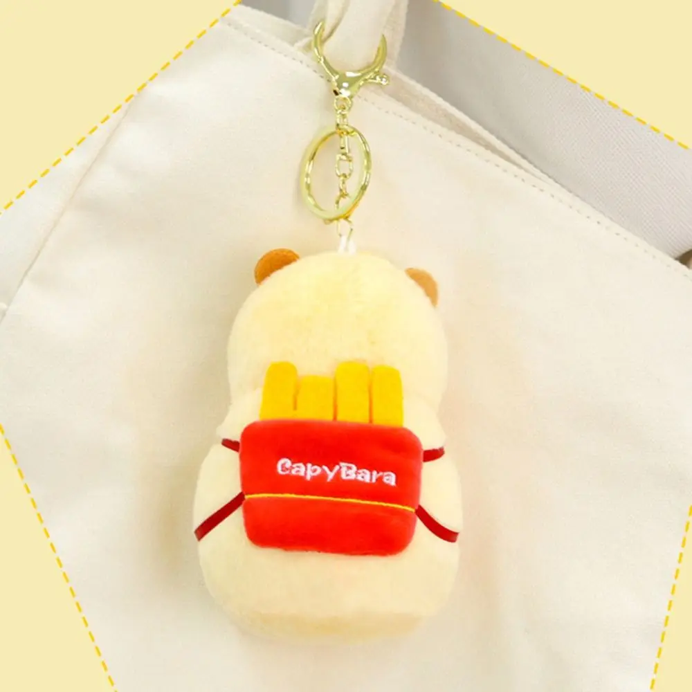 Unique Fluffy Capybara Plush Key Chain Hamburger Soft Plush Kapibara Key Ring French Fries Kawaii School Bag Pendant Couple