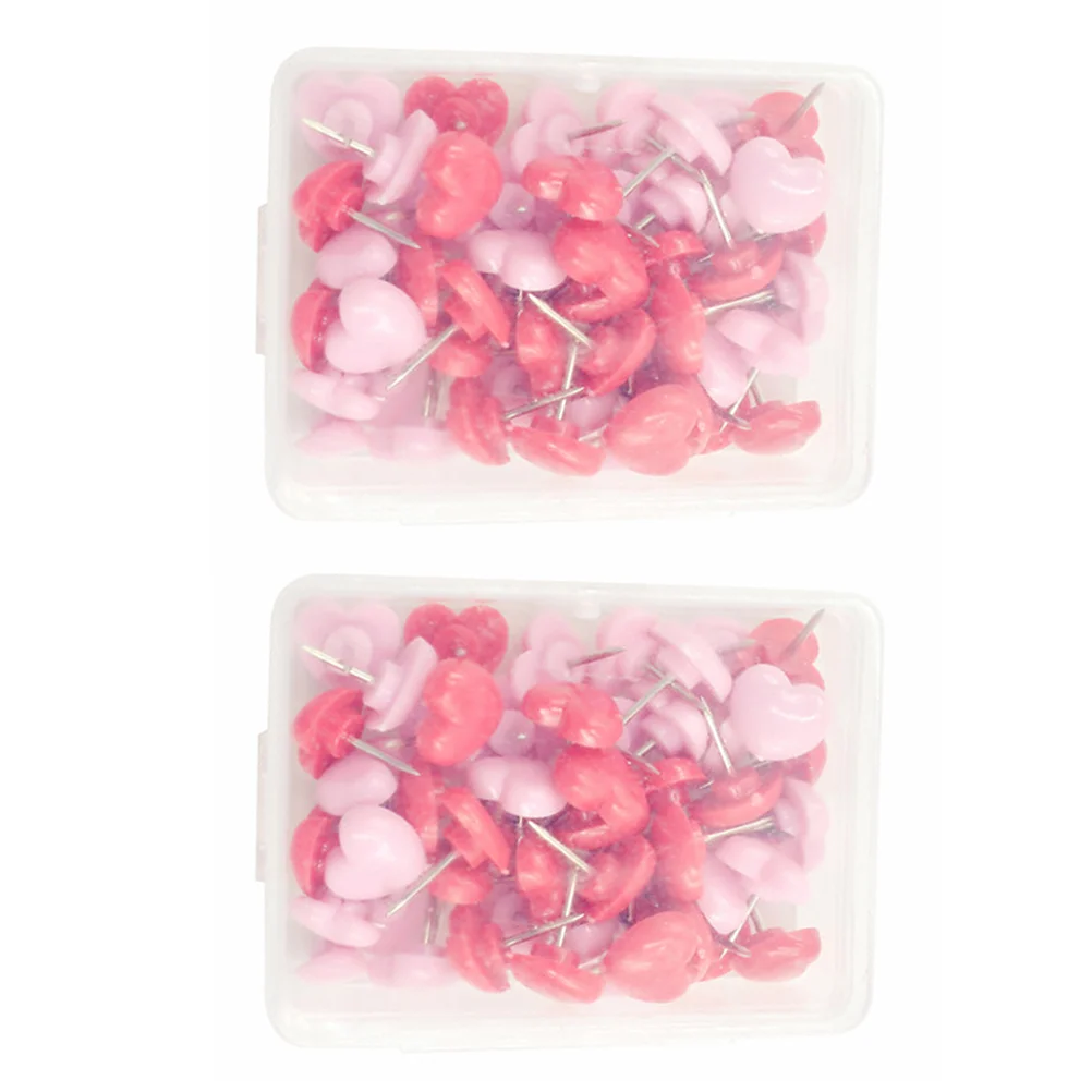 100 Pcs Plastic Pink Heart Shape Push Decorative Safety Colored Thumbtacks for Cork Board Map Photos Posters Calendar