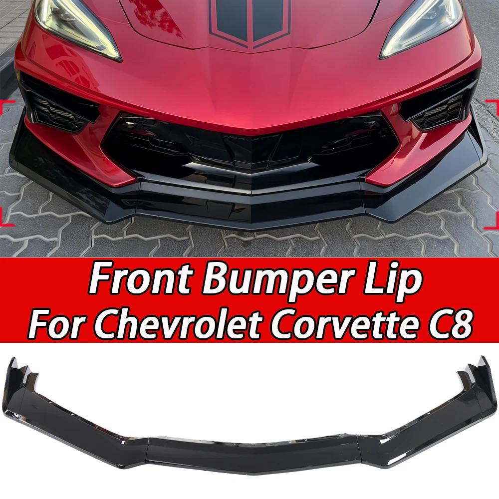 For Chevrolet Corvette C8 Z51 Stingray STG 3 2020-2024 Front Bumper Lip Spoiler Splitter Glossy Black Carbon Look Body kit
