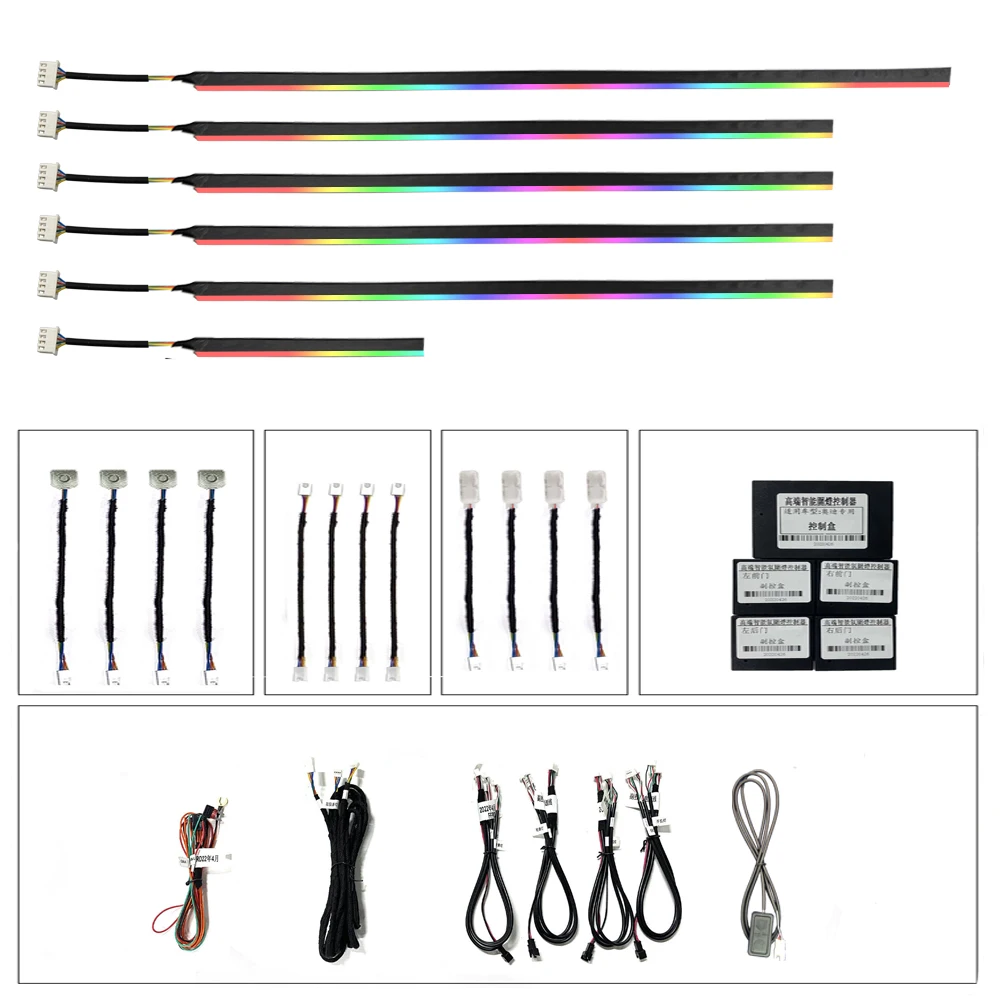 

Автомобильный окружающий свет 24в1 22в1 18в1 Двухзонная симфония Интерьер Светодиодный полноцветный RGB Неоновая акриловая лента Комплект атмосферного освещения Приложение