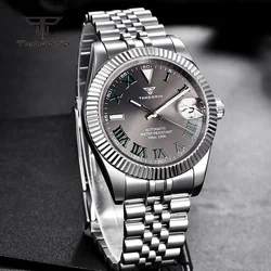 Tandorio Stainless Steel Automatic NH35 36mm/39mm Men's Watch Grey Sunburst Sapphire Roman Marks Mechanical Watches Date Lume