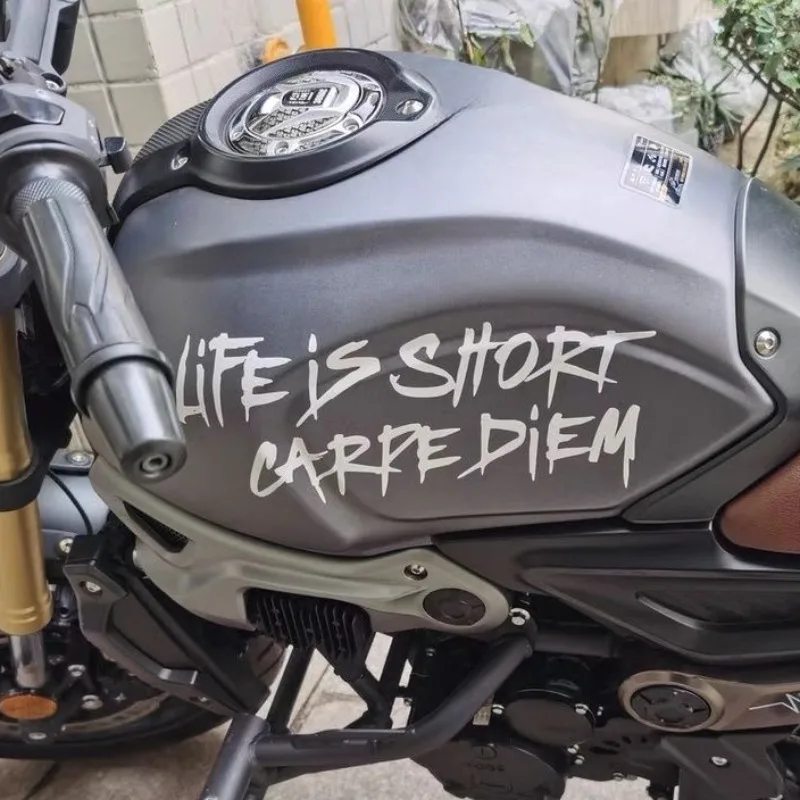 LIFE IS SHORT CARPE DIEM Motorcycle Stickers Self-adhesive Vinyl Decals Motorbike Fuel Tank Letter Moto Accessories Decoration