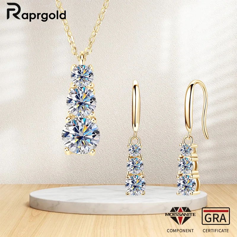 

RAPRGOLD D цвет VVS1 муассанит кулон ожерелье серьги комплект для женщин стерлингового серебра 925 пробы серьги-гвоздики ожерелья ювелирные изделия подарок