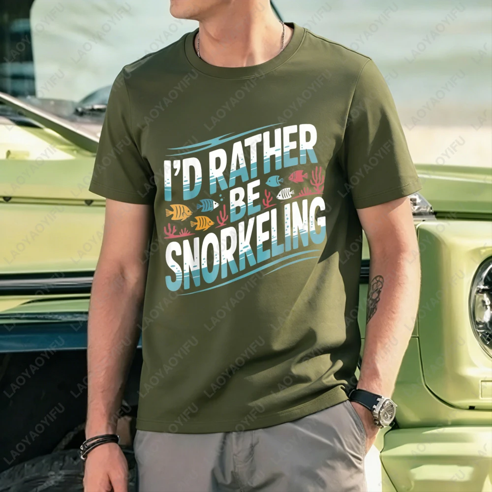 I'd Rather Be Snorkeling With Fish And Coral Pattern Unisex Cotton Tshirt Summer Beach Outdoor Activity Casual Wear Marine Style