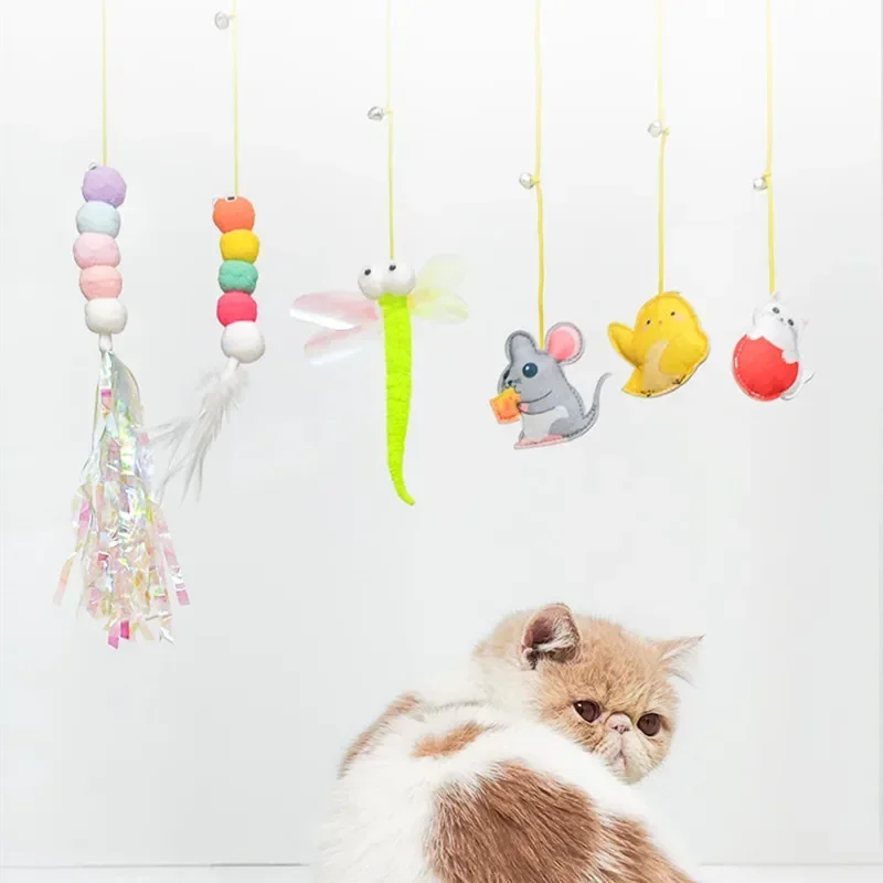 Cat Toy Retractable Hanging Door Type Funny Stick Cats Scratching Rope Mouse Cat Toy Kitten Stick Pet Supplies Cat Accessories