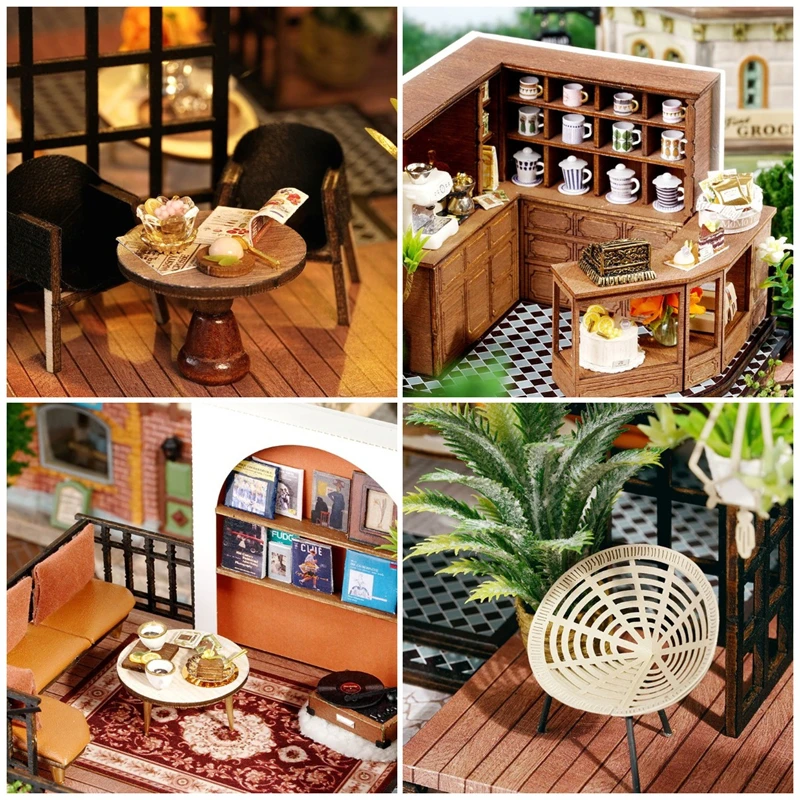 Imagem -05 - Kit Modelo Miniatura de Madeira para Decoração Casas de Bonecas Faça Você Mesmo Casas de Bonecas Montadas com Móveis Momo Tea Coffee Shop Friends Gift