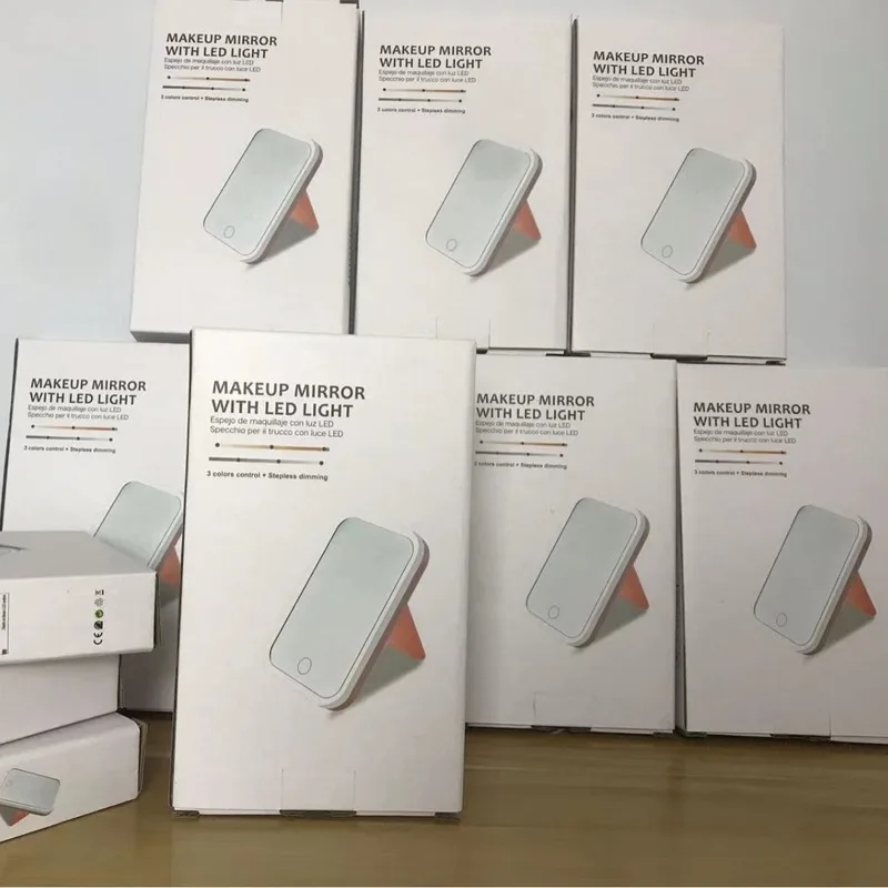 Portable Folding Led Makeup Mirror High Definition Tri-Color Light Desk Top Design Ideal For Dormitory Use And On-The-Go