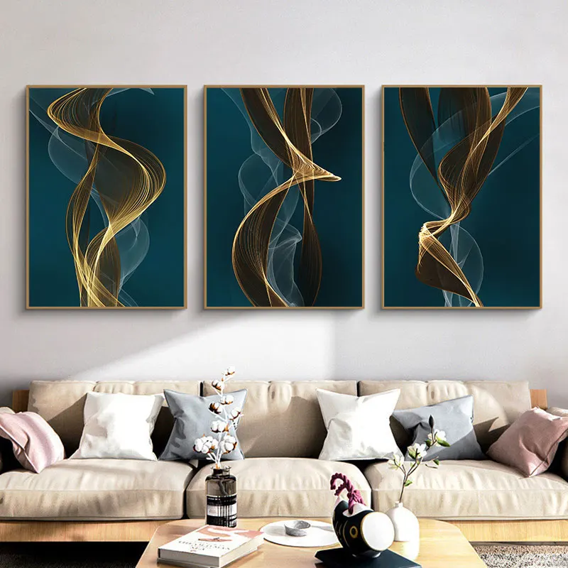 Fashion Abstract Art Wave Line Canvas Painting Prints Luxury Wall Decorative Posters for Living Room Bedroom Home Decor Picture