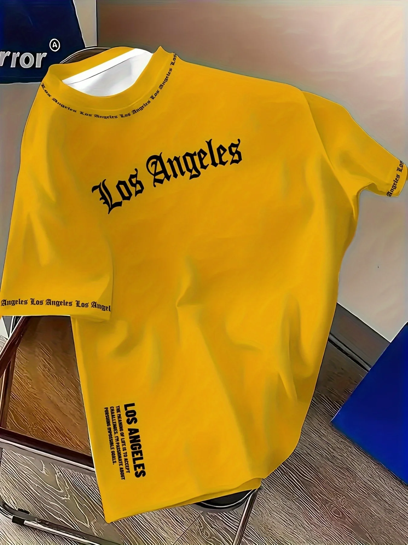 new men's los angeles letter print t-Shirt with print details on the neckline and cuffs—Summer casual men's short-Sleeve top