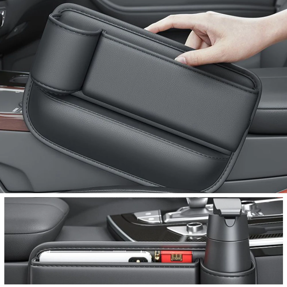 

Car Seat Gap Water Cup Holder Leather Universal Crevice Side Storage Box Driver Front Auto Seat Crevice Filler Organizer