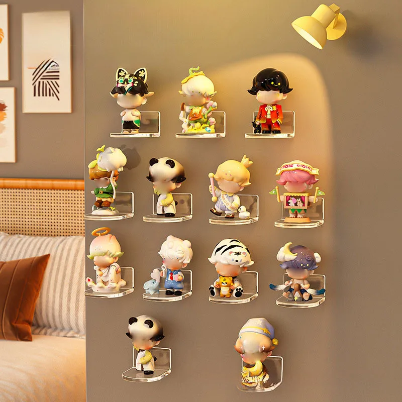 9-Pack Wall-Mounted Figure Display Shelf No-Drill Acrylic Wall Rack for Figures Standees Ornaments Space-Saving Home Decor