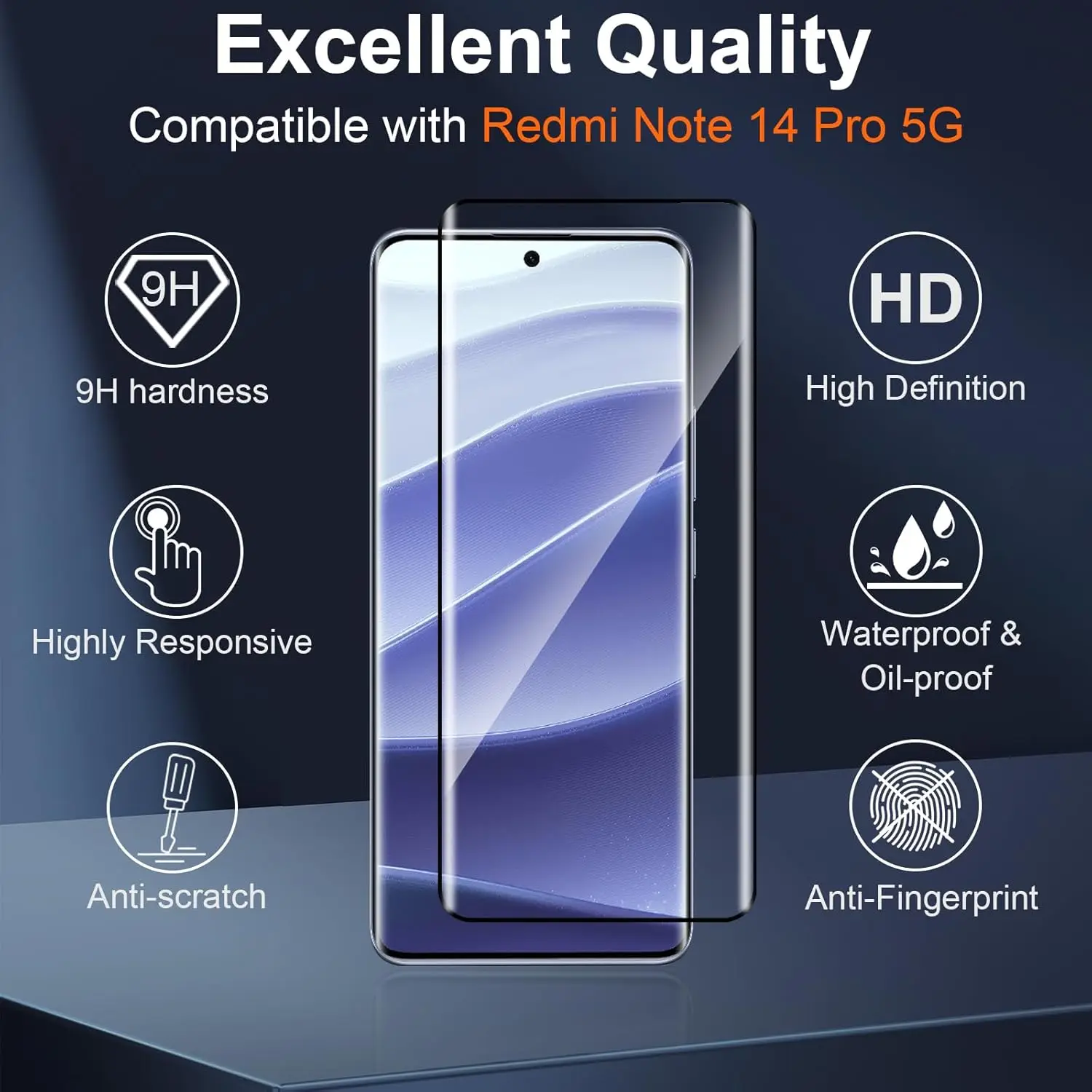 

HD Tempered Glass for Redmi Note 14 Pro 5G/Redmi Note 14 Pro + 5G Curved Four Sides Glue Screen Protector,