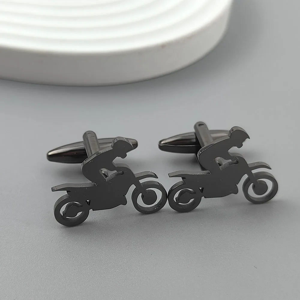 أزرار أكمام مطلية بالذهب عيار 18 قيراط من الفولاذ المقاوم للصدأ المجوف للدراجات النارية على طراز فاسق، أزرار قميص فرنسي فضي، إكسسوارات تناسب الزفاف #5