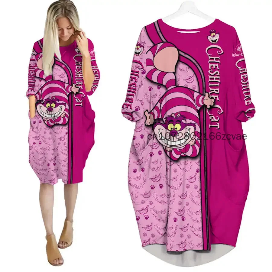 

Disney Cheshire Cat Women's Batwing Pocket Dress 3D Printed New Disney Oversize Fashion Street Dress Long Sleeve Sleeping Dress