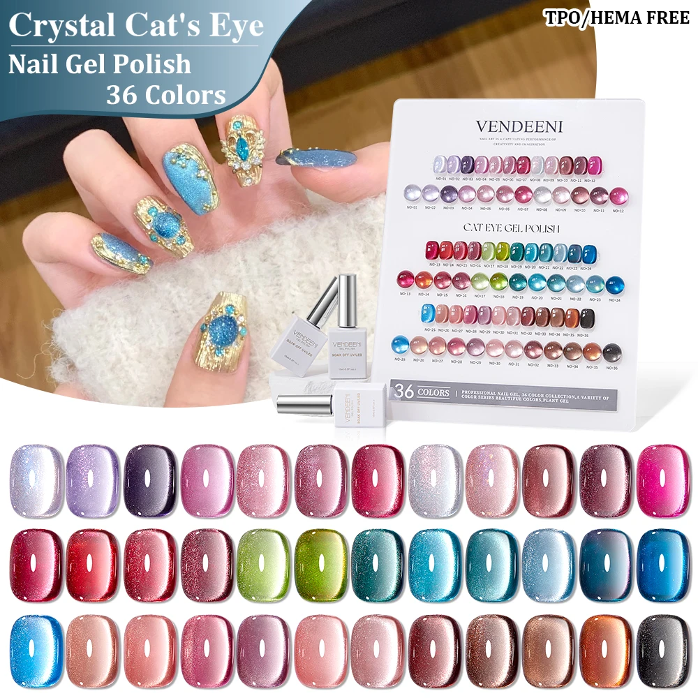 

Vendeeni 36 цветов/набор, блестящий кристалл, гель-лак «кошачий глаз», полуперманентный УФ-магнитный широкий гель-лак «кошачий глаз» с дисплеем