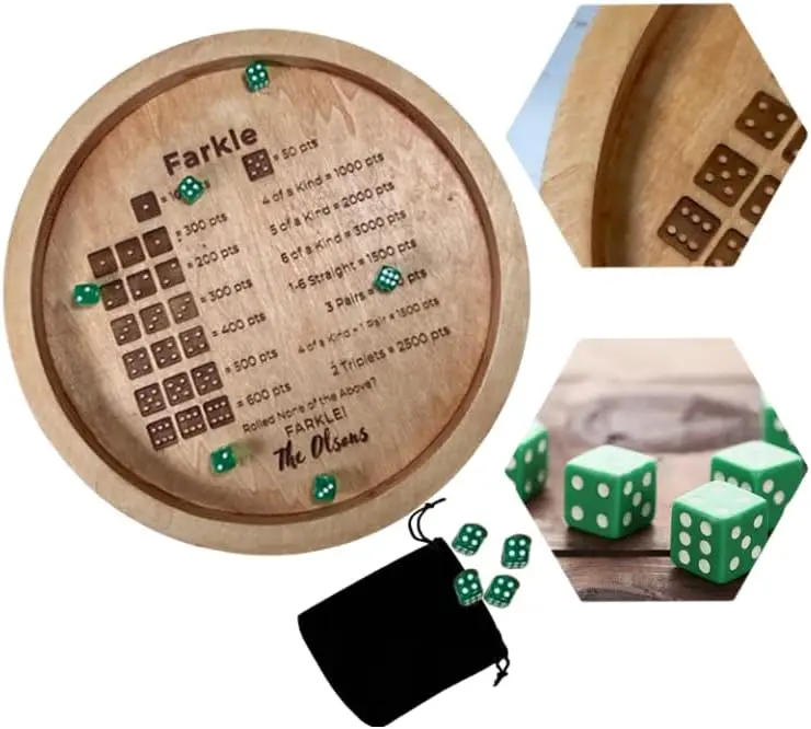 Farkle Dice Tray,Farkle Classic Dice Game with Wood Tray Pearl Dice,Score Pad and Marker,Holder for The Classic Family Game