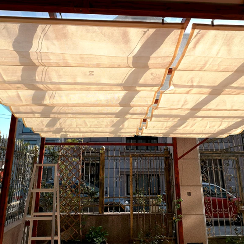 On Sale 1.2 x 4.2 M and 1.7x4.2 M Retractable Shade Canopy for Pergola Frame Slide on Wire Cable Wave Drop Telescopic Shade Sail