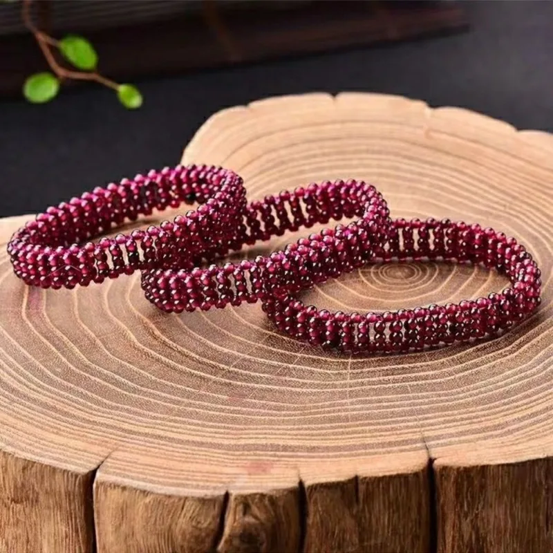 Deep Burgundy Garnet Hand-woven Bracelet Women\'s