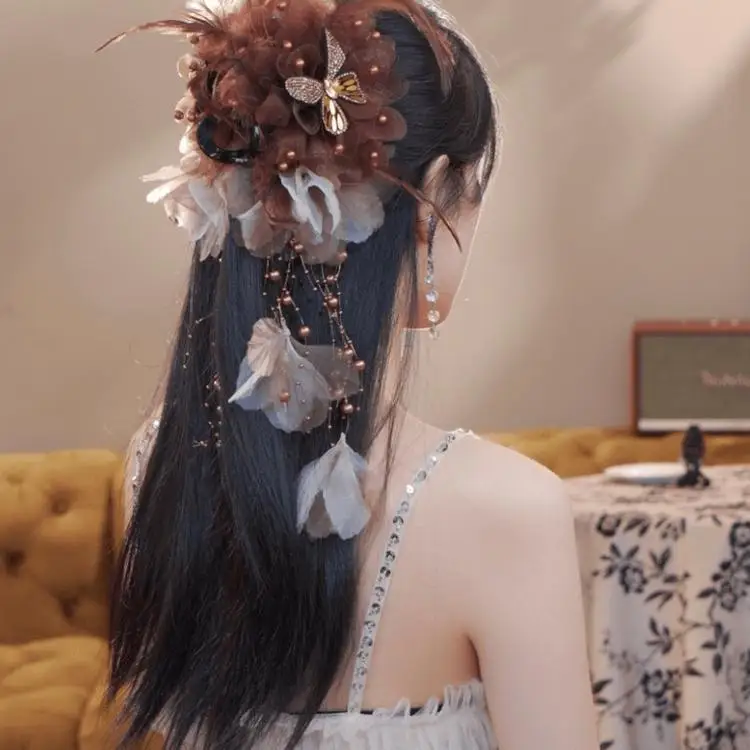 

New Fashionable and Versatile Niche Design Fairy Style Peony Flower Butterfly Hair Clip High-end Grip Clip for Women and Girls