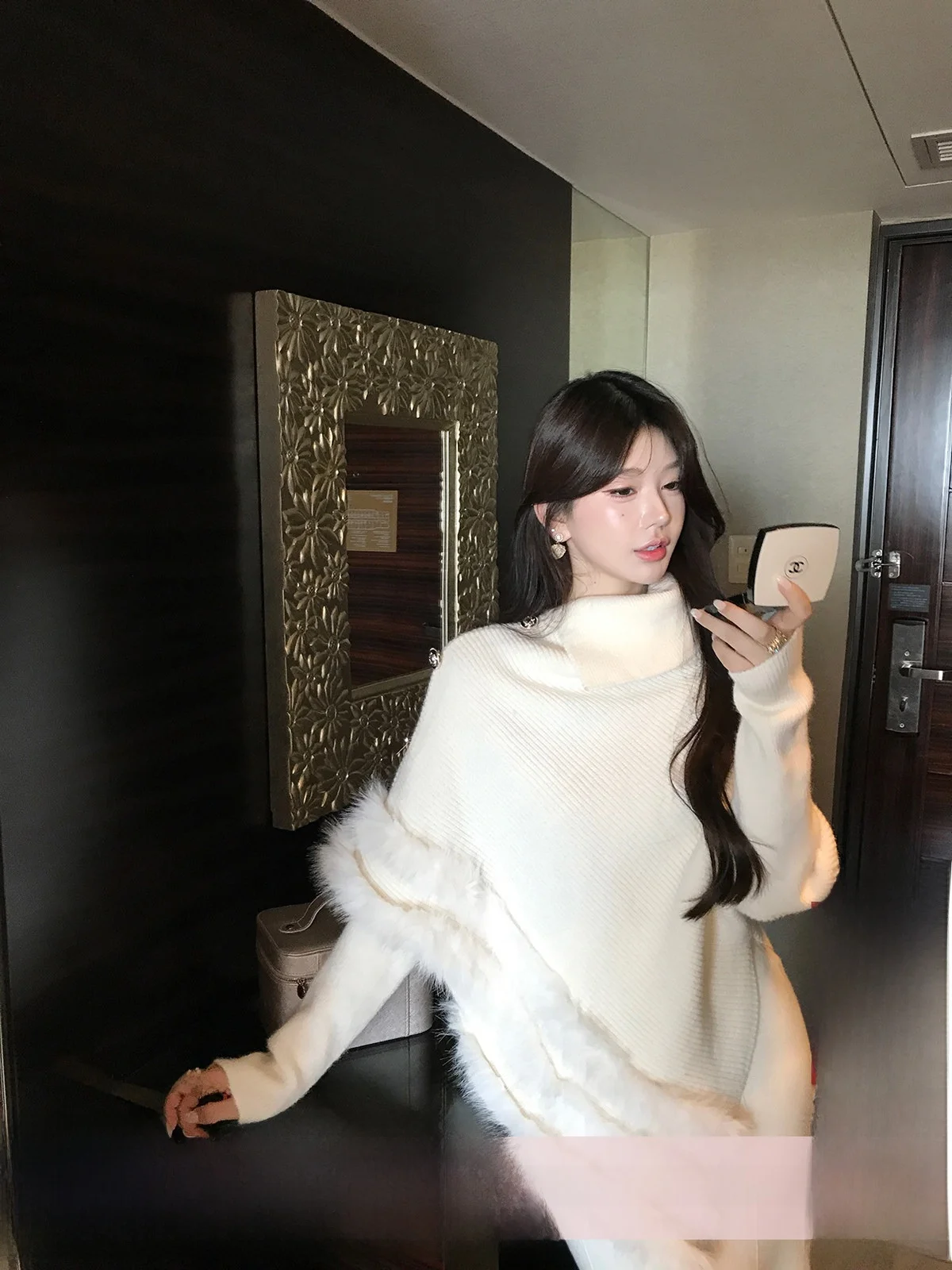 

Ele YOLI Women's Sweater f High Collar Autumn Winter Slimming Versatile Top Asymmetrical Design Commute Sle