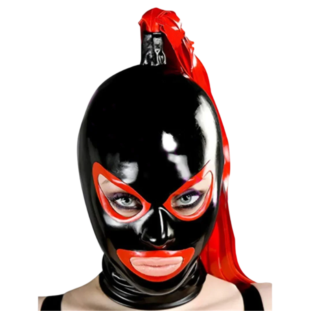 

Sexy Latex Rubber Hood with Strip Wig Streamers Cosplay Mask Headpiece Handmade S-LM255