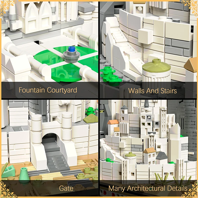 Creativo White City Street View Modello di assemblaggio con illuminazione Building Block Famosa scena cinematografica Architettura Puzzle Toy Regalo per ragazzi