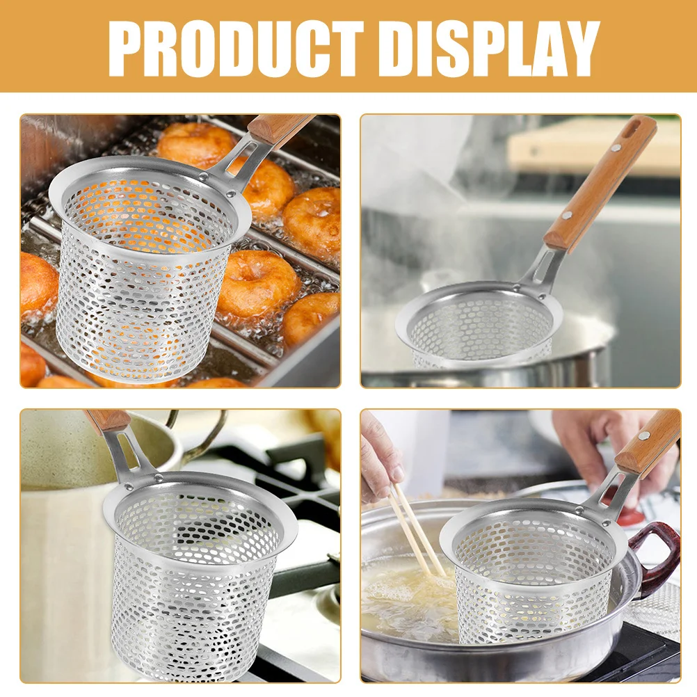 

1pc Stainless Steel Noodle Strainer Spoon Fine Mesh Kitchen Tool For Pasta Frying Hot Pot Food Serving Colander Basket