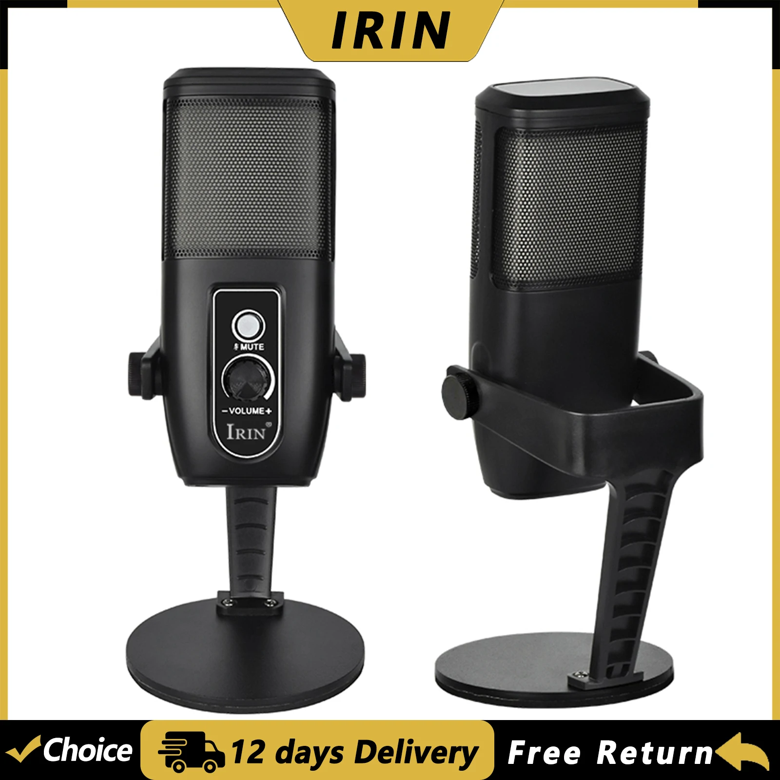 IRIN ZX-775 Condenser Microphone Intelligent Noise Reduction USB Mic One Touch Mute RGB Light for Streaming Gaming Recording
