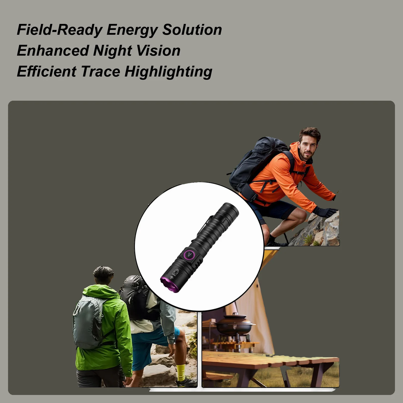 USB Rechargeable Tracking Flashlight Nighttime Trail Finder Lights for Detection Outdoor Camping Travel Home