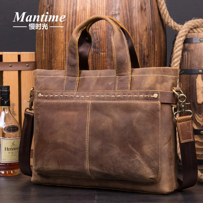 Retro crazy horse leather portable briefcase leather business postman bag leather shoulder messenger bag computer men's bag