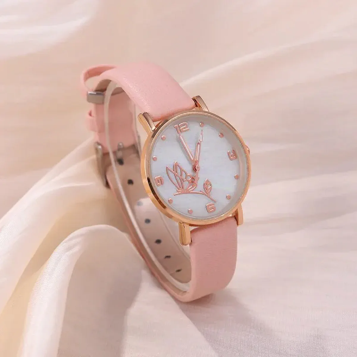 5PCS Set Women Butterfly Dial Watch Brand Female Clock Pink Leather Band Ladies Watches Fashion Casual Quartz Wrist Watches