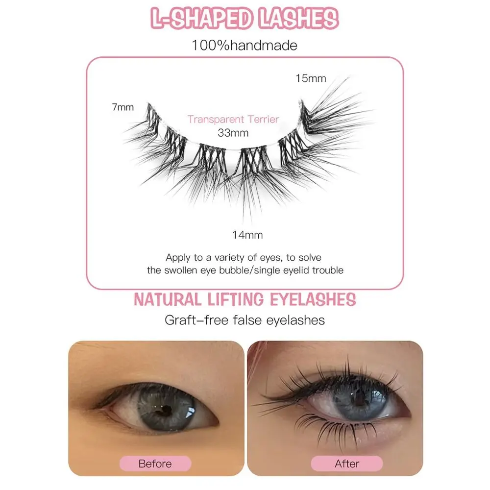 5 Pair 3D L Curl False Eyelashes Full Strip Eye Tail Lengthening Cat Eye Fake Lashes Wispy Clear Stem Faux Mink Lashes Women