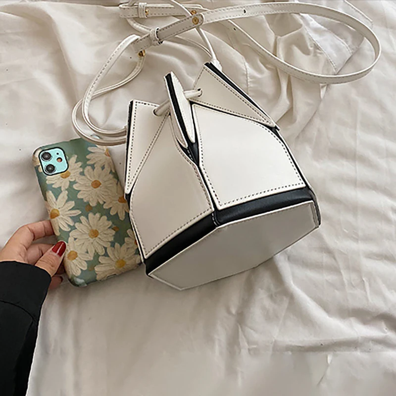 Novo balde saco de moda feminina bolsa pu dobrável balde saco cordão crossbody saco